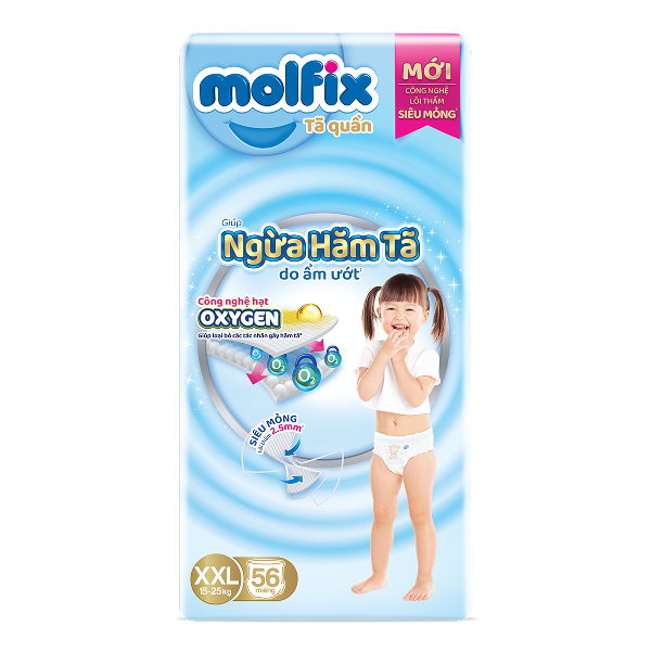 Tã quần Molfix Oxy size XXL 56 miếng (15 - 25 kg)